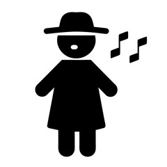 Simple black silhouette of a person wearing a hat and singing silhouette