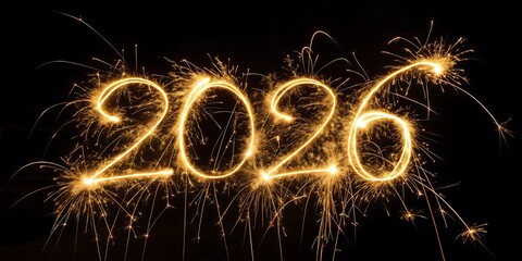 Sparkling new year s eve celebration the year 2026 illuminated by festive fireworks and light trails