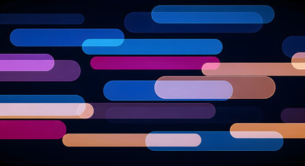 Abstract horizontal colorful neon rounded lines on dark blue background