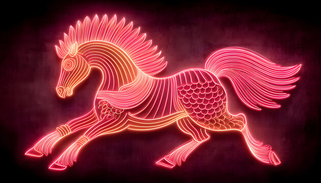 Happy Chinese new year 2026 neon horse Zodiac sign