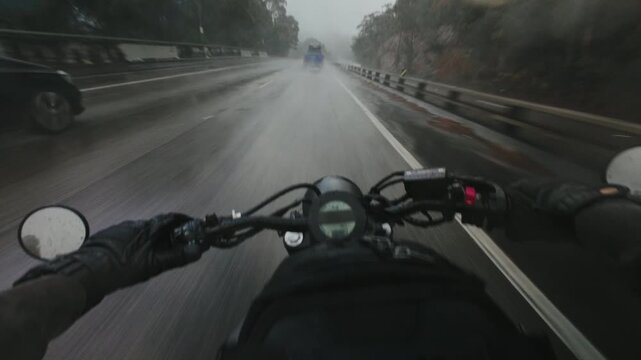 motorcycle Riding pov in the rain and fog (10bit)