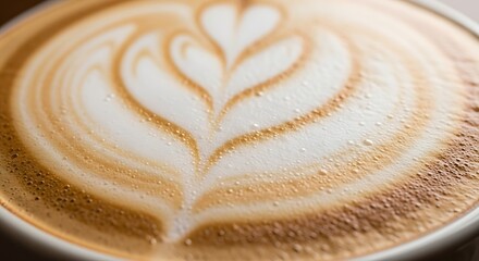 Close up of a delicious coffee latte with beautiful heart shaped art.