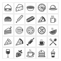 Collection of food and drink icons in a grid vector
