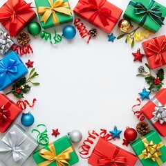 Festive Christmas Gifts and Decorations on White Background
