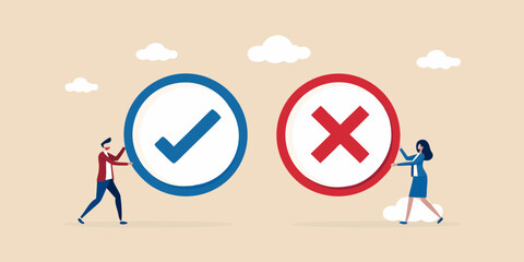 Business people make choice between correct and incorrect options