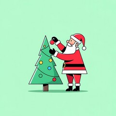 Santa Claus Decorating Christmas Tree Illustration