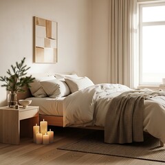 Cozy Bedroom Interior with Candles and Natural Light