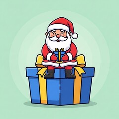 Cartoon Santa Claus Sitting on a Gift Box
