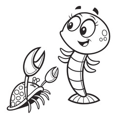 Cute cartoon shrimp and crab characters animal