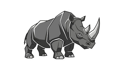 Obraz premium Stylized grey rhinoceros illustration with a prominent horn, standing on a white background, depicting strength and wildlife.