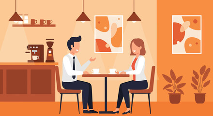 Cozy Coffee Shop Meeting Business Chat Over Coffee