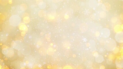 ゴールド　雪の結晶　ループ動画　キラキラ　おしゃれ　降雪　光る　パーティクル　Gold winter background.Snowflakes and glittering bokeh light.Christmas, New Year.Loop video. - Powered by Adobe