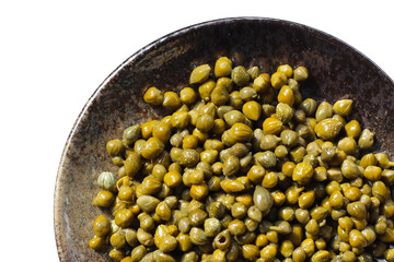 Capers in brine, small pickled flower buds