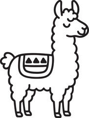 Naklejka premium Minimalist cartoon llama with geometric saddle blanket line art