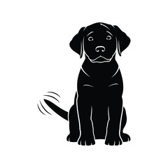 Sitting black labrador retriever puppy silhouette vector logo