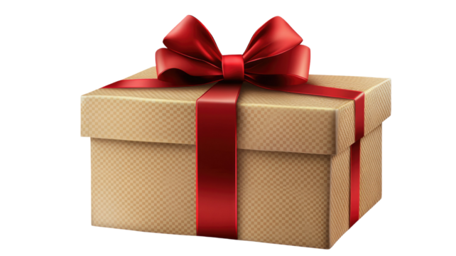 Gift box with red ribbon featuring neat square packaging and bright decorative bow perfect for celebrations, surprises, and festive occasions isolated on white background