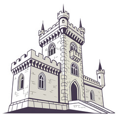 Fototapeta premium Medieval stone castle with towers and battlements fortress