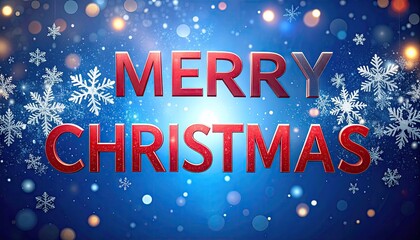 Festive Merry Christmas Greeting with Snowflakes and Bokeh Lights.