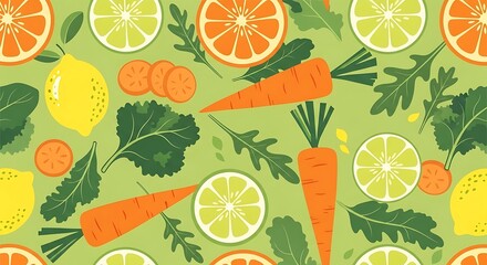 Colorful healthy food pattern with fruits and vegetables.