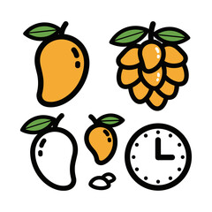 Mango and Longan Fruit with Clock Icons