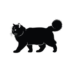 Fluffy black cat vector silhouette walking icon design