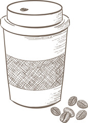 テイクアウトコーヒーの手描きペン画