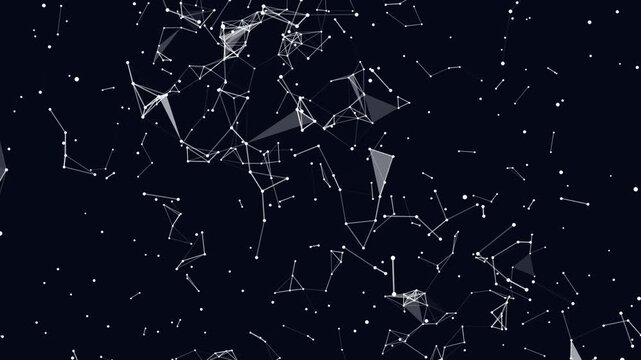 Abstract concepts of cybersecurity technology and digital data fractal plexus pattern on background loop, blue internet network connection with polygons, dots and lines t background with stars