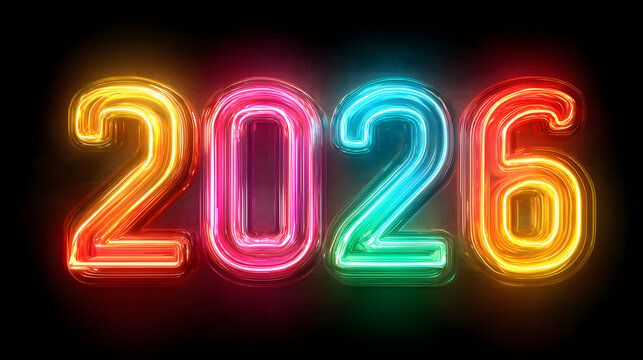 2026 Neon New Years Eve Numbers. - Powered by Adobe