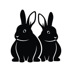 Elegant black rabbit pair silhouette vector illustration icon