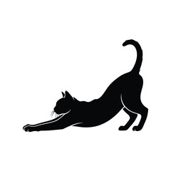 Black cat silhouette stretching yoga pose vector icon