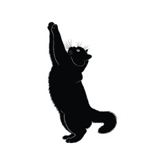 Playful black cat silhouette stretching vector illustration