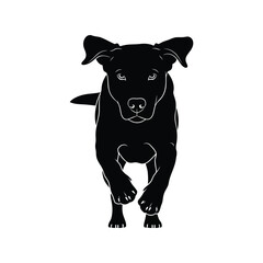 Dynamic black dog silhouette running forward vector art