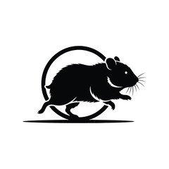 Running rat mouse silhouette vector icon for pest control logo