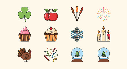 Collection of festive vector illustrations for celebrations and events