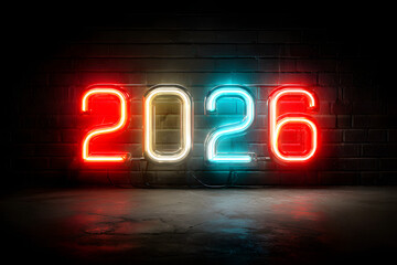 2026 neon sign showing upcoming new year date