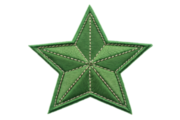 Green embroidered star emblem isolated on transparent background