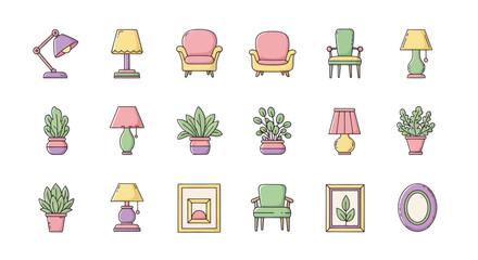 Collection of illustrated furniture icons for design and decoration