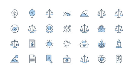 Collection of icons illustrating balance nature and environmental concepts
