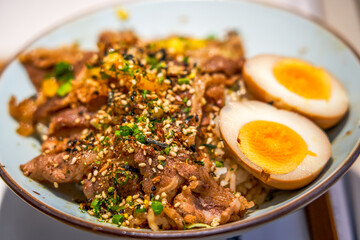 A bowl of delicious and fragrant Japanese-style grilled beef rice