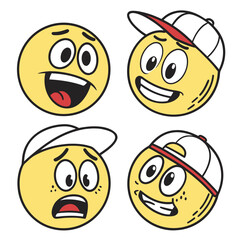Four yellow cartoon faces with different expressions 1