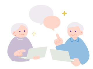 シニア夫婦がパソコンを学ぶ趣味の時間