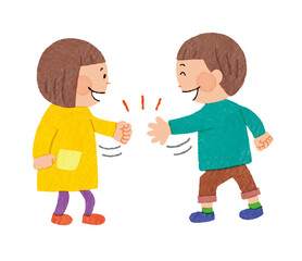 楽しそうにジャンケンをする男の子と女の子のイラスト