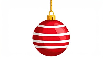 Red and white striped Christmas bauble ornament hanging.