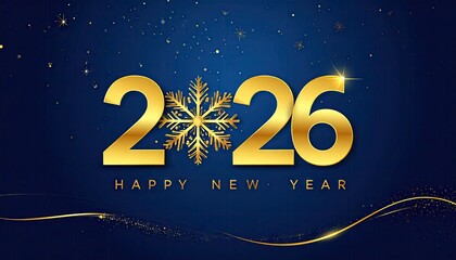 Golden 2026 Happy New Year celebration with snowflake and starry background.