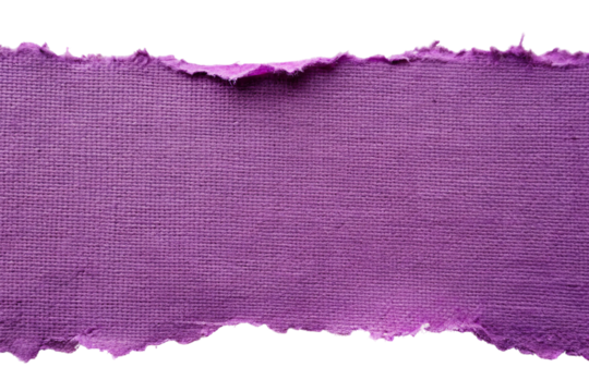 Torn purple fabric texture with rough edges isolated on transparent background