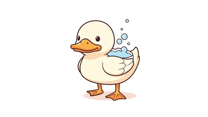 A cute cartoon duck with bubbles on its back, standing on a white background.