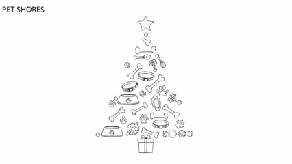 Fototapeta premium A festive tree silhouette created with pet-themed objects. A creative and heartwarming illustration for pet lovers.
