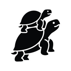 Baby turtle riding on parent's back icon vector