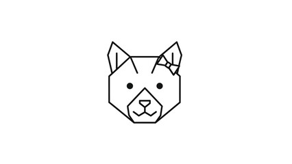 Geometric illustration of a dog's head with a bow, minimalist design, black and white.