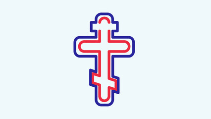 Obraz premium A detailed illustration of a Russian Orthodox cross with red and blue outlines on a white background.